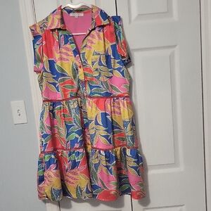 Joy Joy Colorful Leaf Pattern Ladies Dress